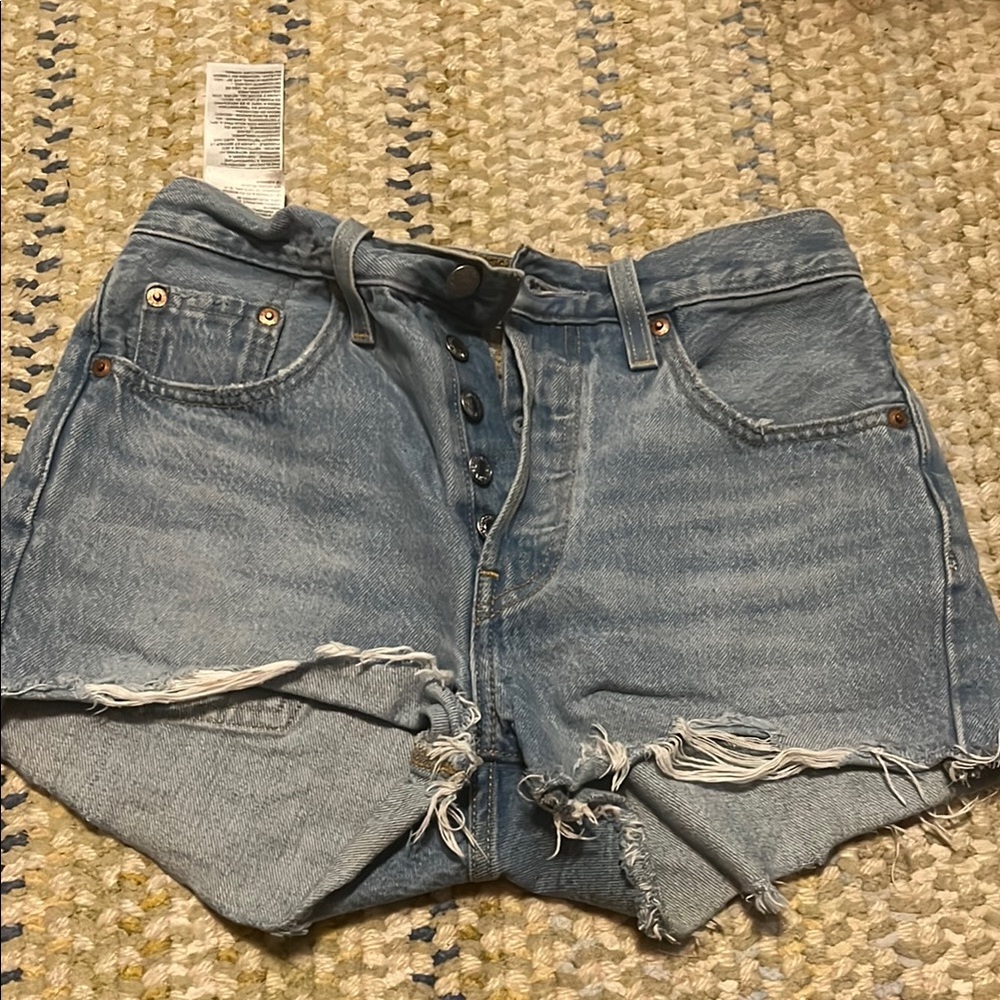 High-Waisted Distressed Denim Shorts